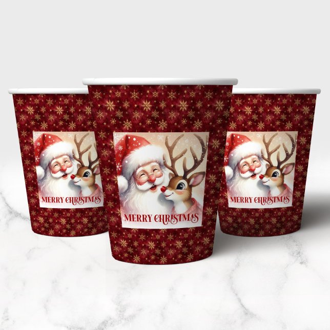 Watercolor Santa Rudolph Christmas Party Cup Art (Watercolor Santa Rudolph Christmas Party Cup Art)