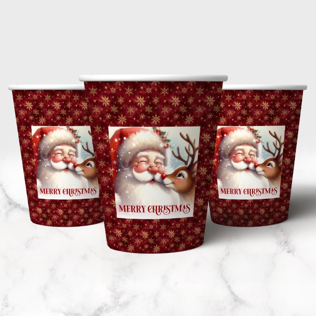 Watercolor Santa Rudolph Holiday Party Drink Cups (Watercolor Santa Rudolph Holiday Party Drink Cup)