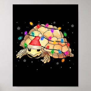 Watercolor Santa Sea Turtle Christmas Lights Ocean Poster