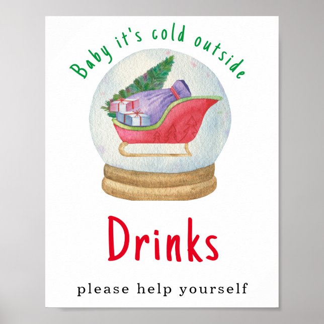 Watercolor santa sled - Drinks Poster (Front)