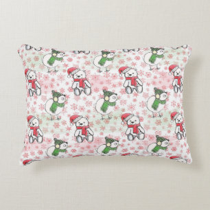 Watercolor santa teddy bear and birdie Christmas Decorative Cushion