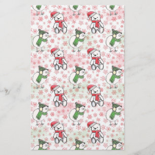 Watercolor santa teddy bear and birdie Christmas Stationery