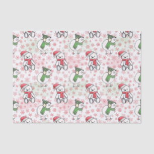 Watercolor santa teddy bear and birdie Christmas Tissue Paper