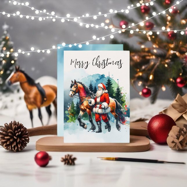 Watercolor Santa with Horse Invitation (Enjoy this Festive Christmas design! Customize with your favorite holiday event or greeting. )