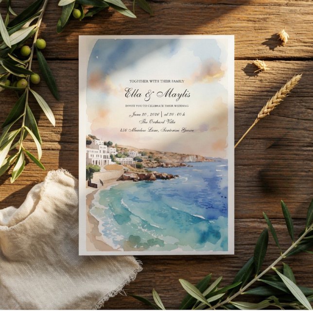 Watercolor Santorini Coastal  Invitation (Creator Uploaded)