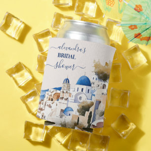 Watercolor Santorini Destination Bridal Can Cooler