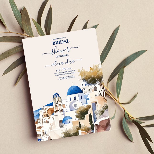 Watercolor Santorini Destination Bridal Invitation (Creator Uploaded)
