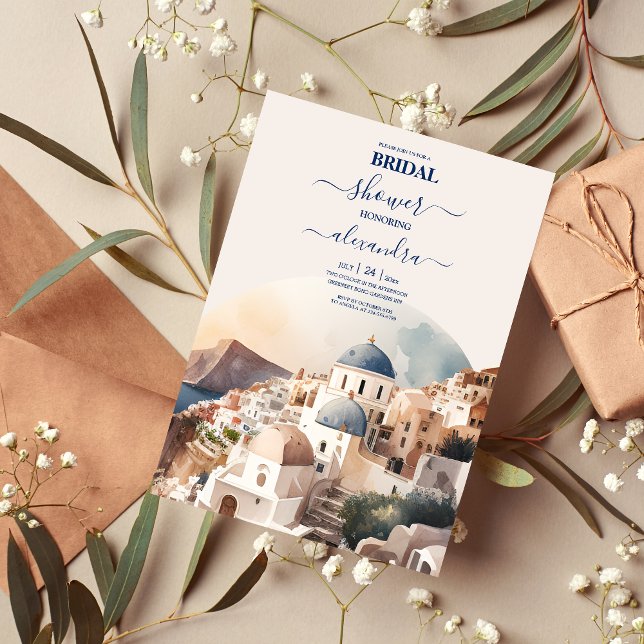 Watercolor Santorini Destination Bridal Invitation (Creator Uploaded)