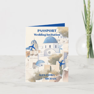 Watercolor Santorini Destination wedding Invitation