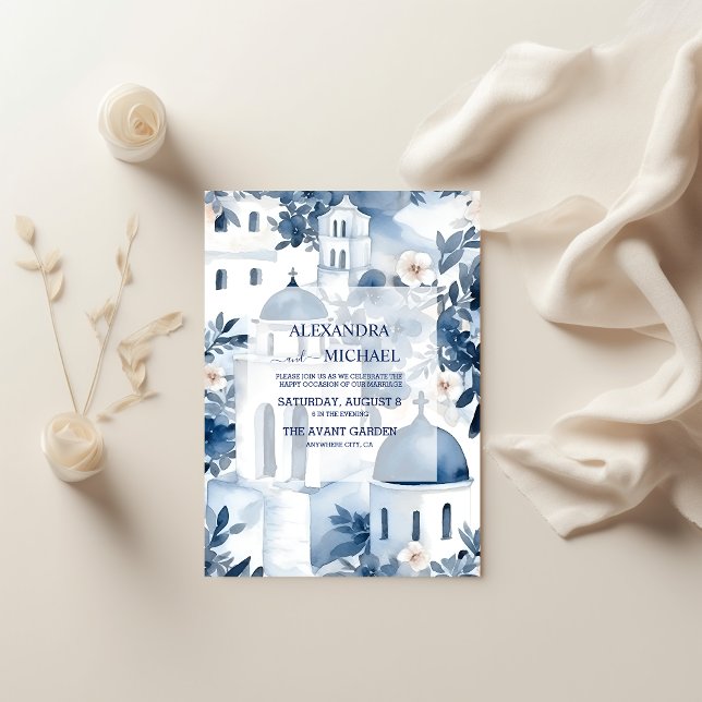 Watercolor Santorini Destination Wedding  Invitation (Creator Uploaded)