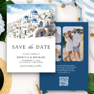 Watercolor Santorini Greece Photo Wedding Save The Date