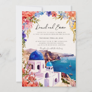 Watercolor Santorini Greece Wedding Invitation