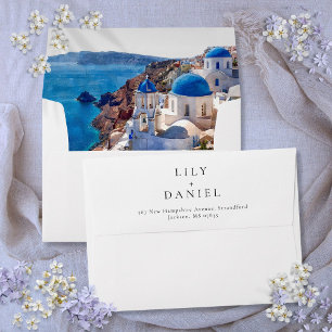 Watercolor Santorini Greece Wedding Return Address Envelope