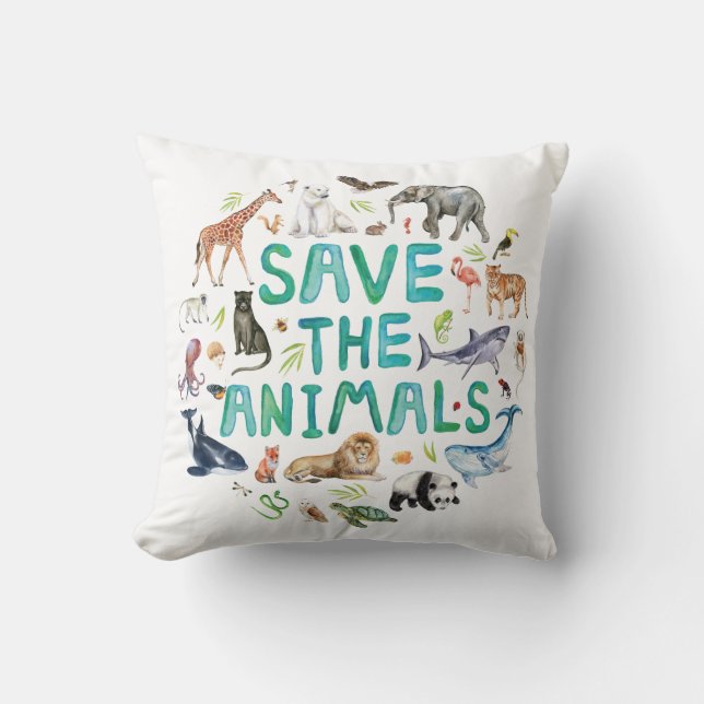 Watercolor Save the Animals Cushion (Front)