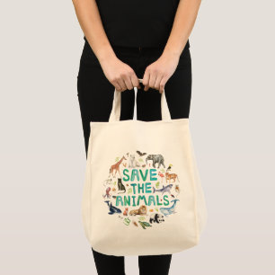 Watercolor Save the Animals Tote Bag