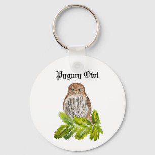 Watercolor Saw Whet Cute Little Owls Key Ring