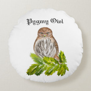 Watercolor Saw Whet Cute Little Owls Round Cushion