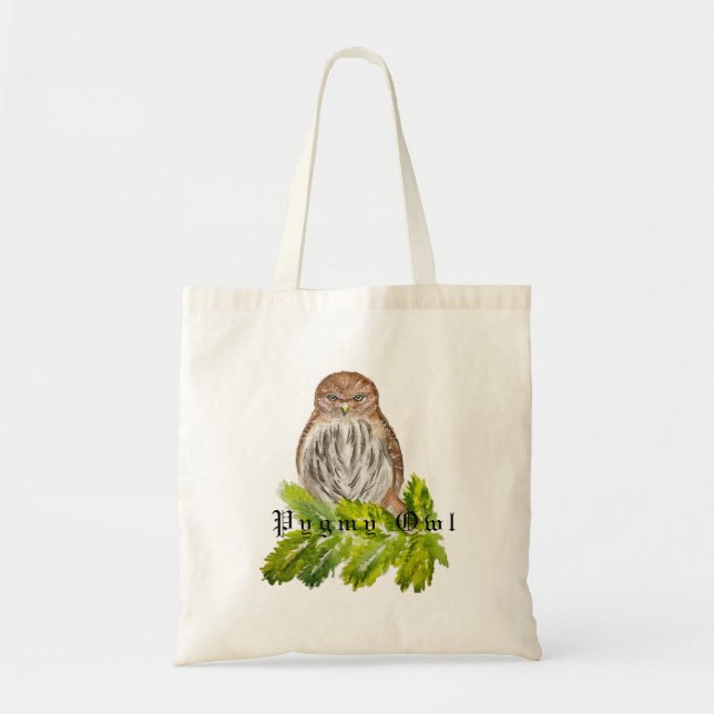Watercolor Saw Whet Cute Little Owls Tote Bag (Front)