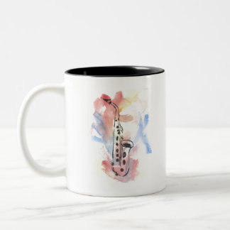 Watercolor saxophone colourful Two-Tone coffee mug