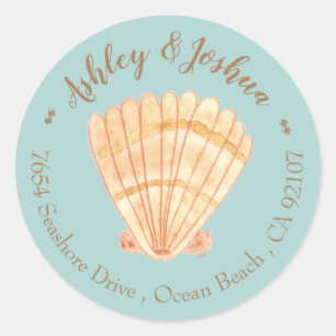 Watercolor Scallop Retro Blue Return Address Classic Round Sticker