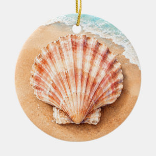 Watercolor Scallop Shell on the Beach Ceramic Ornament