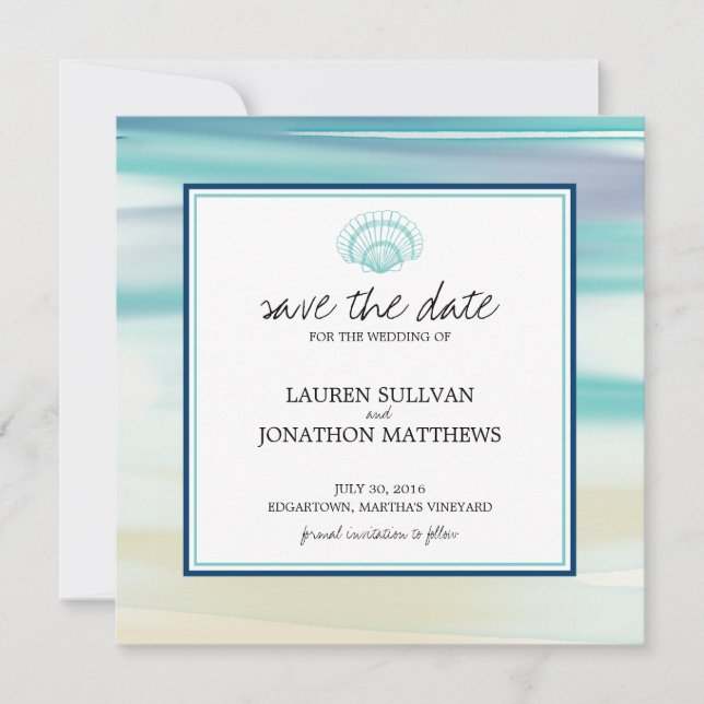 Watercolor Scalloped Shell Save the Date (Front)
