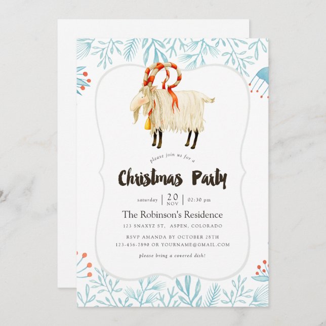 Watercolor Scandinavian Christmas Party Invitation (Front/Back)
