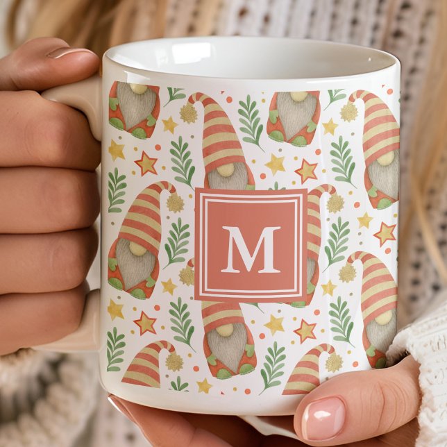 Watercolor Scandinavian Gnome Monogram Christmas Coffee Mug (Creator Uploaded)