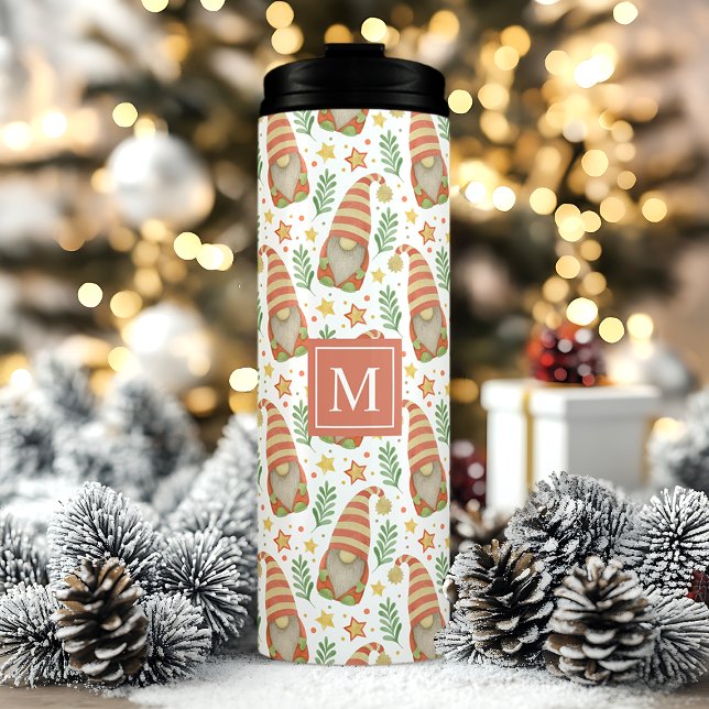 Watercolor Scandinavian Gnome Monogram Christmas Thermal Tumbler (Creator Uploaded)