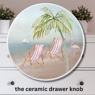 Watercolor Scenic Beach Palm Trees Ceramic Knob