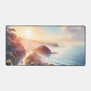 Watercolor Scenic coastal drive Desk Mat