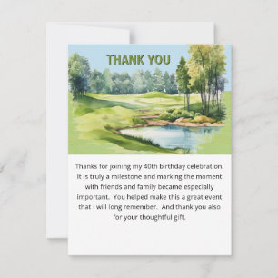Watercolor Scenic Golf Theme 40th Birthday Flat  Thank You Card