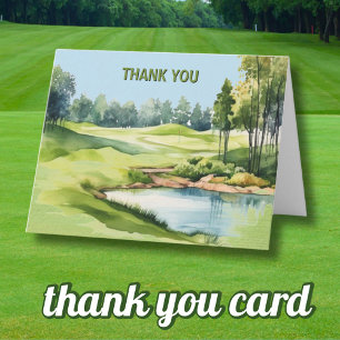 Watercolor Scenic Golf Theme Adult Birthday  Thank You Card