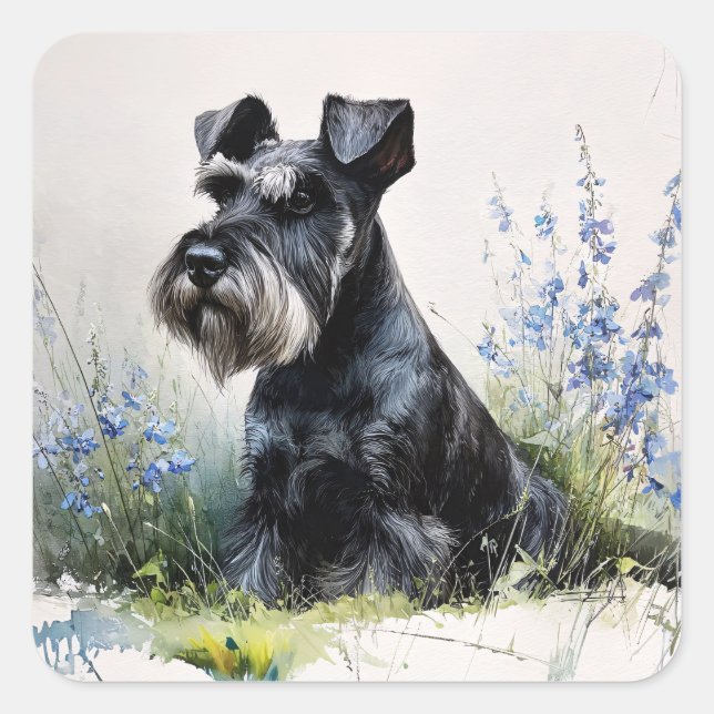 Watercolor Schnauzer Square Sticker (Front)