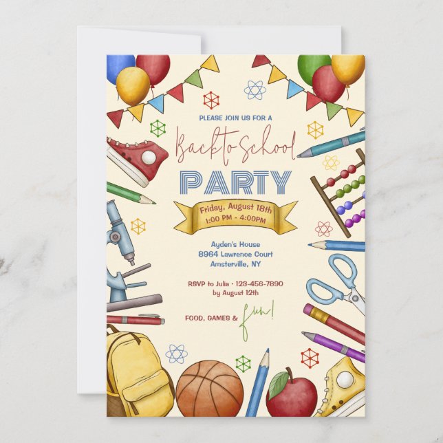 Watercolor School Elements Invitation (Front)