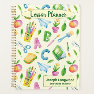 Watercolor School Supplies Art for Teachers Planner