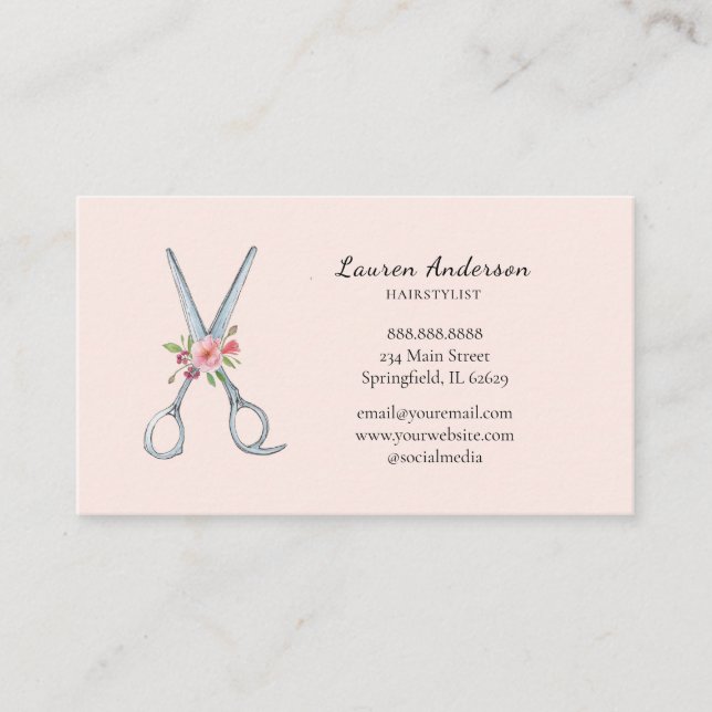 Watercolor Scissors Hair Stylist  Business Card (Front)