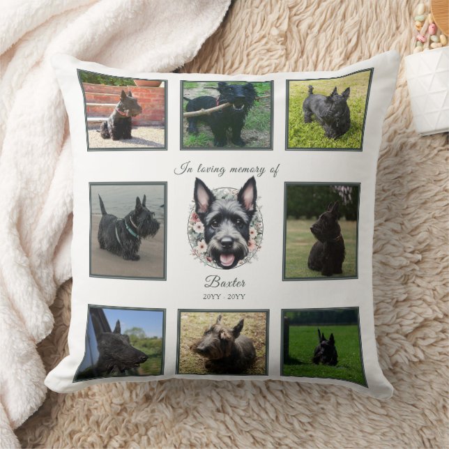 Watercolor Scottie and Floral Wreath Memorial Cushion (Blanket)