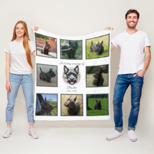 Watercolor Scottie and Floral Wreath Memorial Fleece Blanket