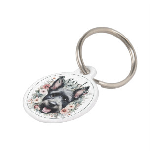 Watercolor Scottie and Floral Wreath Pet Tag