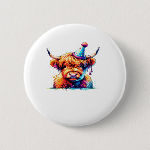 Watercolor Scottish Highland Cow Birthday Essentia 6 Cm Round Badge
