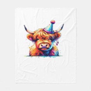 Watercolor Scottish Highland Cow Birthday Essentia Fleece Blanket