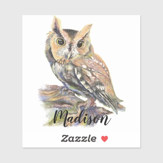 Watercolor Screech Owl Bird Nature Custom Name (Sheet)