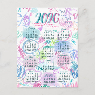 Watercolor scribbles calendar holiday postcard