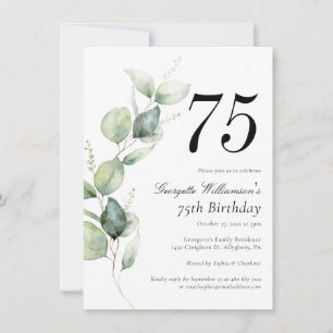 Watercolor Script 75th Birthday Invitation