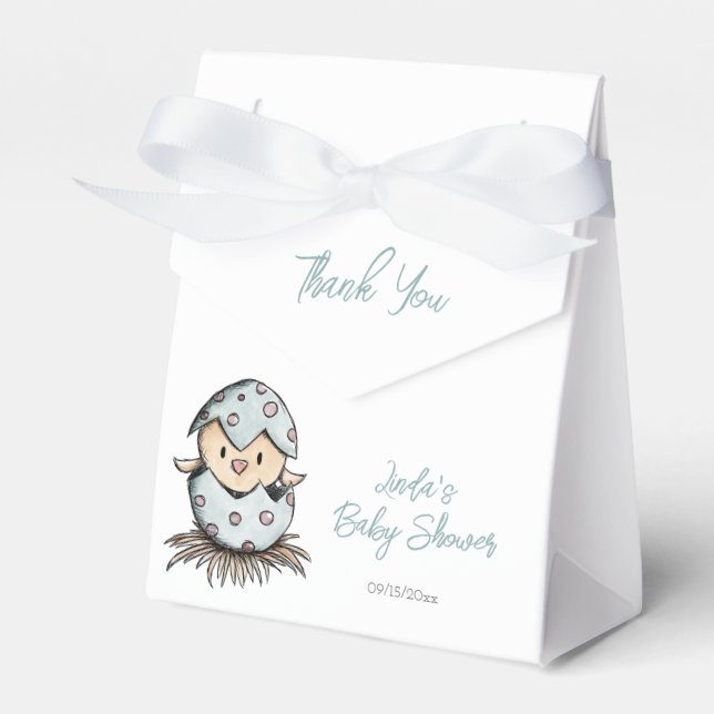 Watercolor Script Bird Gender Neutral Baby Shower Favour Box (Front Side)