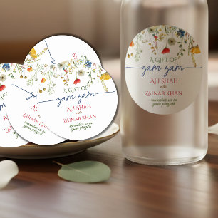 Watercolor Script Floral Zam Zam gift Classic Round Sticker