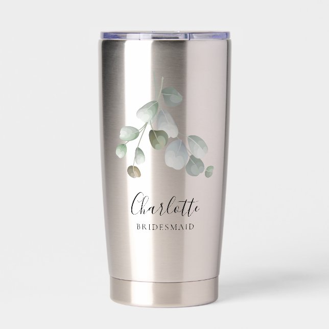 Watercolor Script Modern Wedding Bridesmaid Insulated Tumbler (Front)