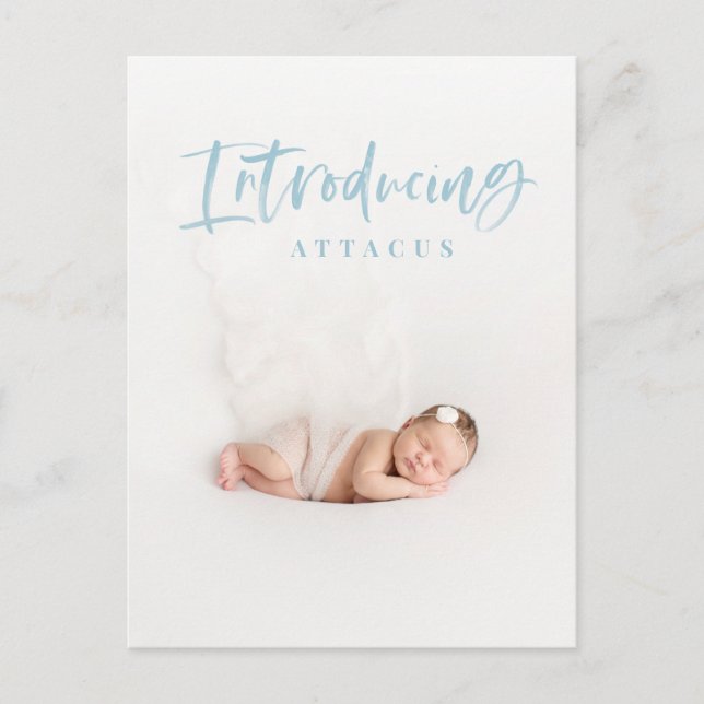 Watercolor script text photo birth announcement (Front)