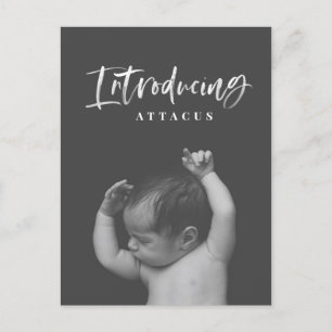 Watercolor script text photo birth announcement postcard